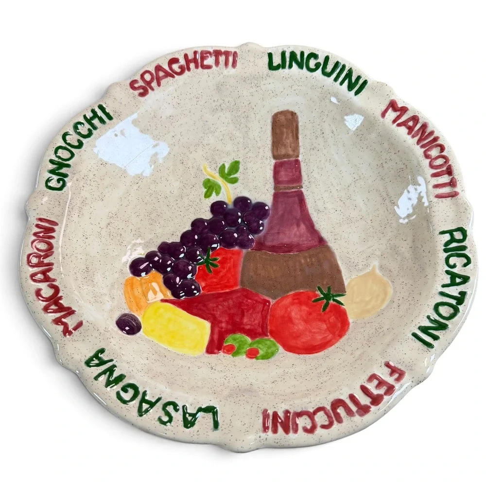 Large Hand Painted Ceramic Pasta Serving Bowl Italian Still Life Scalloped 13in